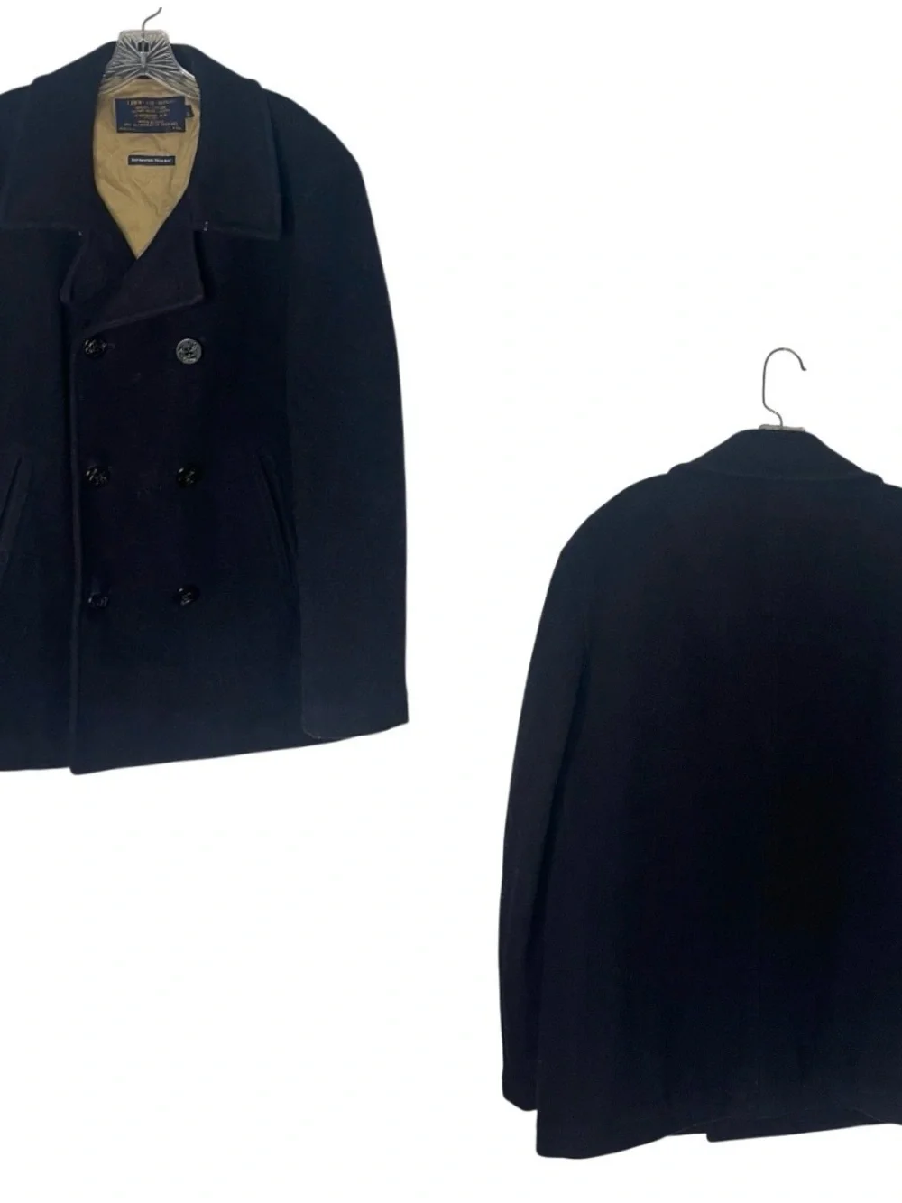 J CREW Bayswater Peacoat Black Wool Jacket Military Grade Mens Size Large